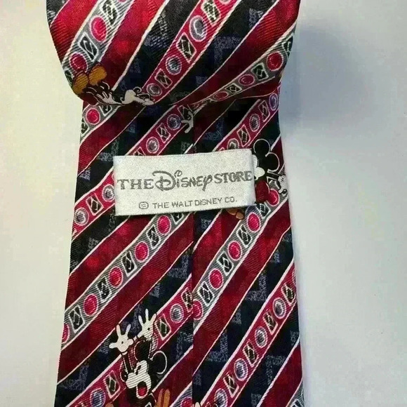 Mickey Mouse The Disney Store 100% Silk Multicolor Stripped Red Blue Tie - Picture 2 of 3